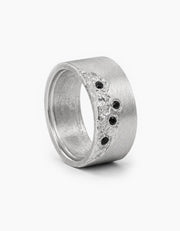 Textured Band Ring with Black Stones ZJ jewellery Textured Band Ring with Black Stones